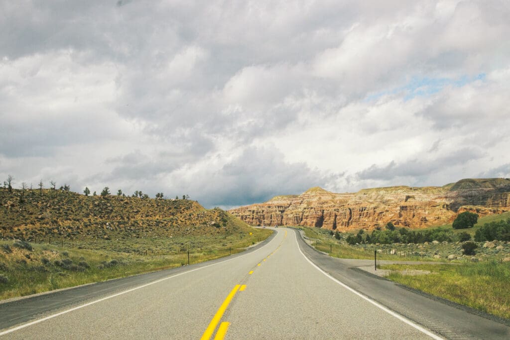 western road trip view from window