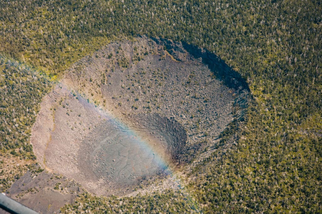 Rainbow over volcanic crater Big Island Hawaii