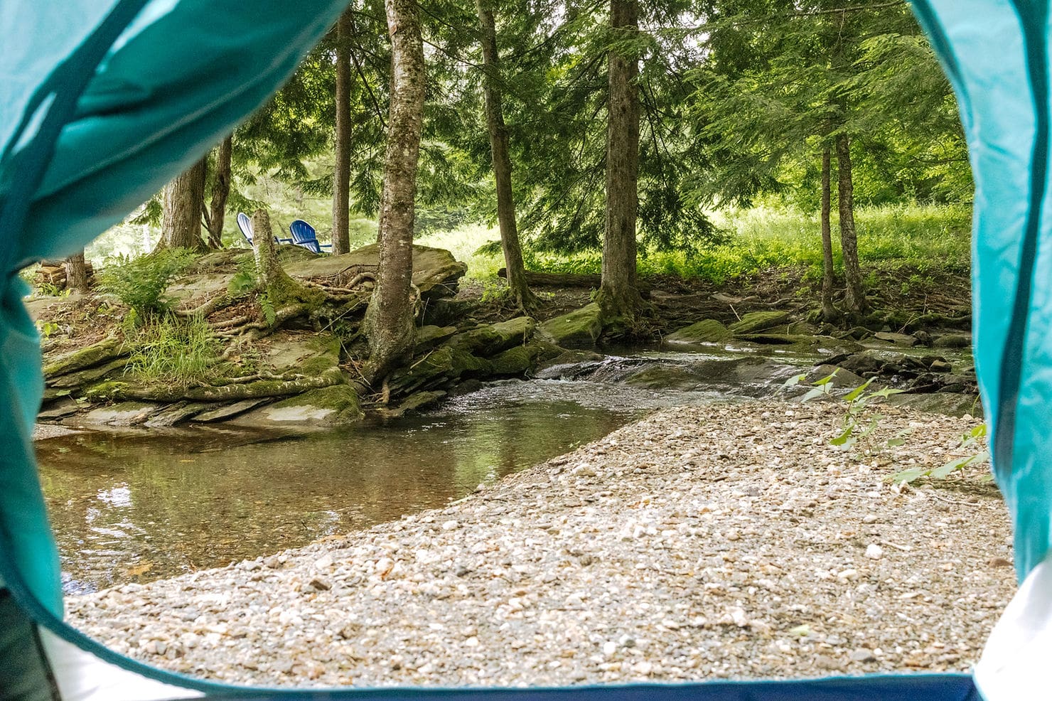 water front campsite in vermont with stream
