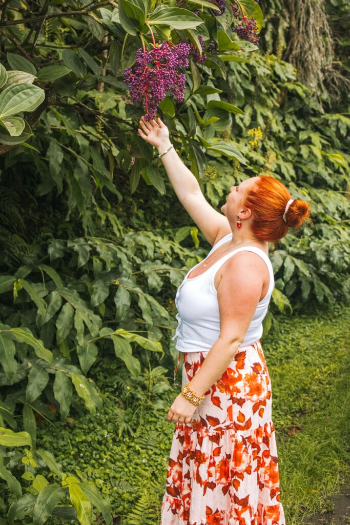 Woman in tropical garden Big Island Hawaii