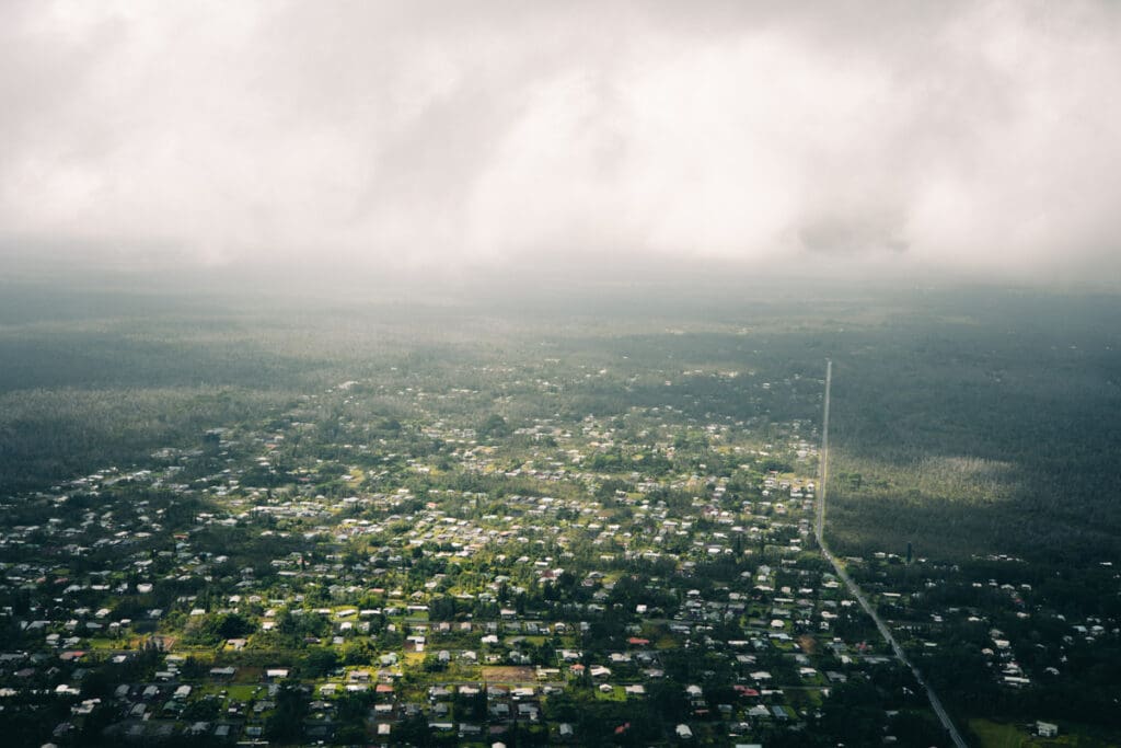 Aerial view of Hilo Hawaii Big Island