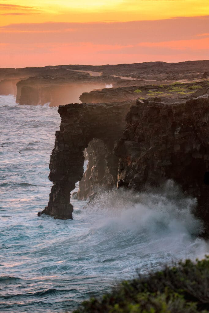 Sea arch cliffs Big Island Hawaii coastline